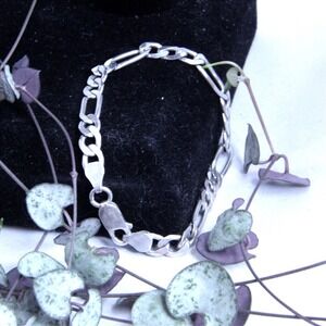 Sterling Silver Figaro Link‎ Bracelet 6mm 925 Italy Chain Women Mens